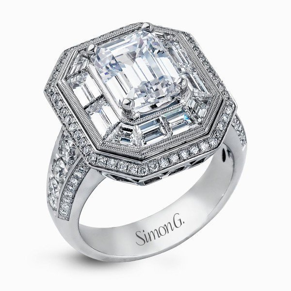 Simon G 18K White Gold Contemporary Mosaic Diamond Engagement Ring image 2