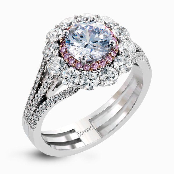 Simon G 18K White & Rose Gold Dazzling Halo Contemporary Engagement Ring image 2