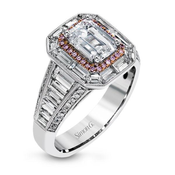 Simon G 18K White & Rose Gold Graduated Design Diamond Engagement Ring