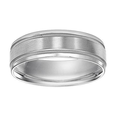 Polenza Gents White Gold Milgrain Accent Wedding Band image 2